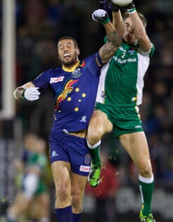 Lance Franklin and Aidan Walsh compete for the ball during the First Test - ${keywords}